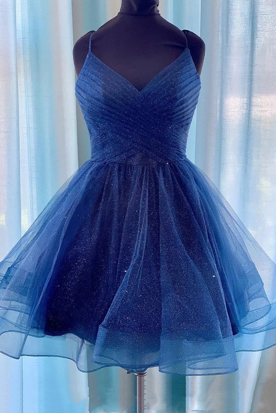 Sparkly Navy Blue Homecoming Dress, V ...